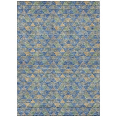 Sky Blue And Gray Geometric Washable Indoor Outdoor Area Rug