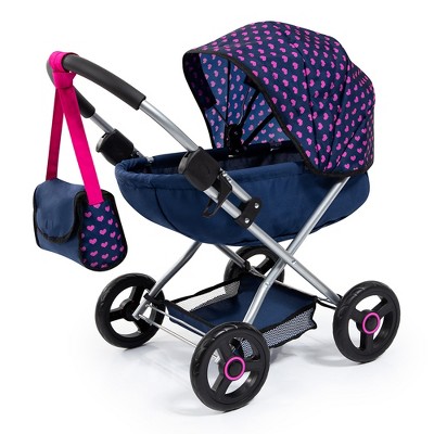 Blue and Pink Hearts 4-in-1 Toy Baby Doll Pram Stroller Set