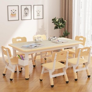Kids Table and 6 Chair Set with Storage Box, Height Adjustable Toddler Table and Chairs Set for Ages 2-10 - 1 of 4