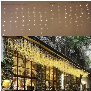 Itopfox 13FT 96 LED Connectable Icicle Lights 8 Modes Warm White Curtain String Lights for Indoor Outdoor Christmas Party Decor 1 Pack - 1 of 4