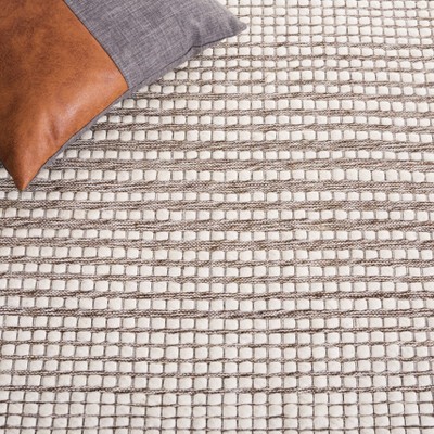 Ivory and Dark Brown Wool Flat Woven Rug