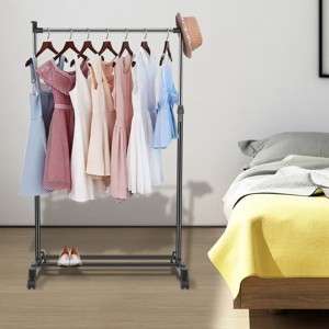 15kg/33lbs Garment Racks 3.12ft-4.80ft Height Adjustable Clothes Stand Foldable Clothes Hanger w/ Wheels Storage Shelf For Dormitory Home - 1 of 4