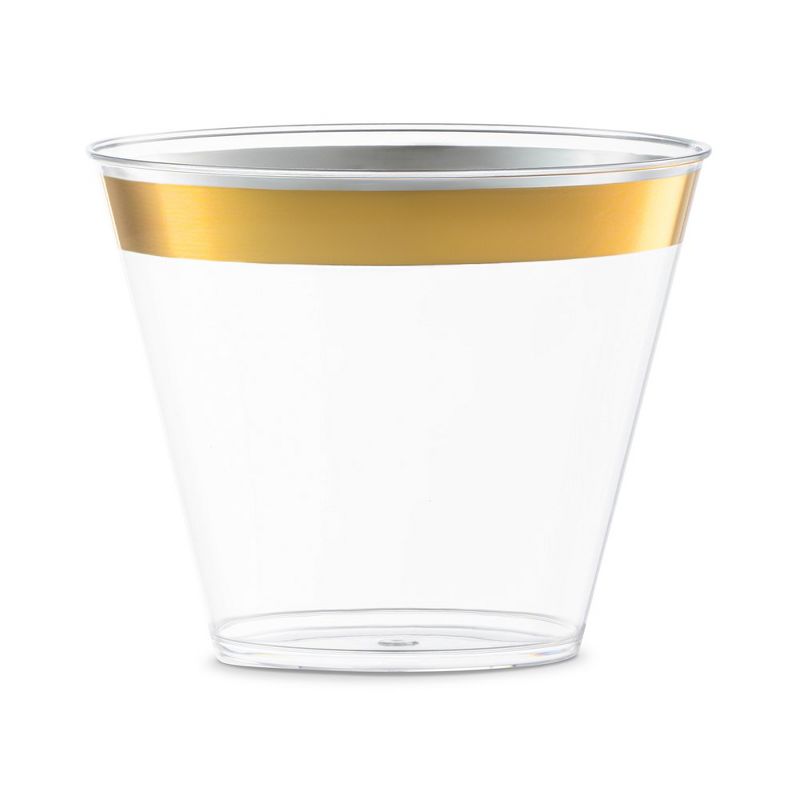 Smarty Had A Party 9 oz. Clear with Metallic Gold Rim Round Disposable Plastic Cups (240 Cups), 1 of 4