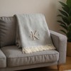 HomeRoots 55" X 70" Gray And White Herringbone Cotton Blend K Initial Throw Blanket with Tassels And Embroidery - 2 of 4