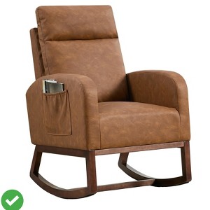 L-Shape Rocking Chair Nursery Glider Chair Nursery Chair w/High Back and Side Pocket Rocking Accent Armchair - 1 of 4
