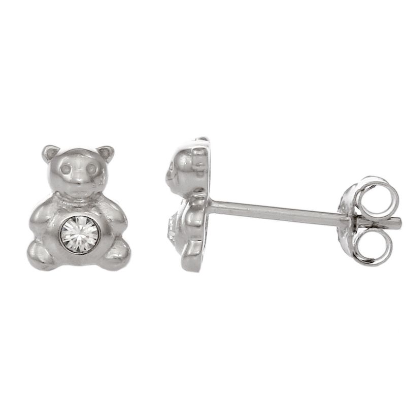FAO Schwarz Sterling Silver Teddy Bear Stud Earrings with Crystal Stone Accents, 1 of 4