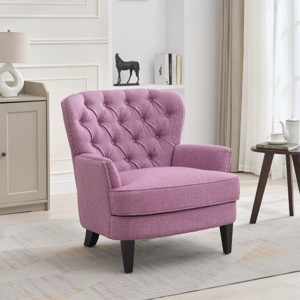 Vintage Upholstered Accent Chair,Lounge Chair with Wood Legs and Curved Backrest,Nailhead Trim Chair for Living Room or Office-Baofuwish - 1 of 4