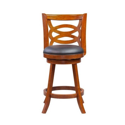 Walnut Brown 24" Swivel Leatherette Counter Stool with Interlocking Backrest