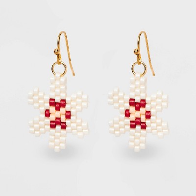 Woven Beaded Flower Drop Earrings - Universal Thread™