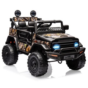 Electric Car for Kids, 12V Ride on Truck Car with Remote Control Spring Suspension, LED Lights, Music, 3 Speeds - 1 of 4