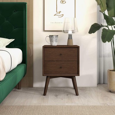 NicBex 17.7 inch Nightstand with 2 Drawers,Modern Side Table with Storage Space and Wood Legs,Bedside Table for Bedroom,Living Room,Brown