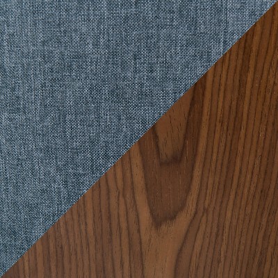 Set of 2 Blue Fabric and Walnut Wood Mid-Century Modern Bar Stools