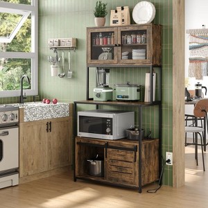 6-Layer Kitchen Bread Rack with Power Socket, Industrial Microwave Rack with Shelves, Kitchen Utility Storage Rack, Vertical Storage Rack (Brown) - 1 of 2