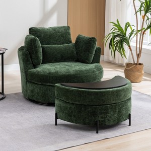 Hrinhom 42"W Chenille Upholstered Swivel Accent Chair with Pillows and Half-Moon Storage Ottoman - 1 of 4