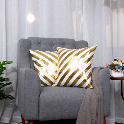 PiccoCasa Stamping Square Oblique Stripe Polyester Decorative Pillow Cover 18"x18" Gold 2 Pcs