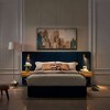 Whisen Queen Size Velvet Bed Frame, Upholstered Platform Bed, Vertical Channel Tufted Wingback Headboard - 3 of 4