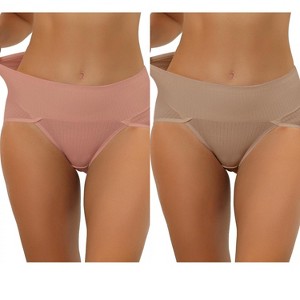 Allegra K Women's Hi-Cut Ribbed High Waist Tummy Control Available in Plus Size Briefs 2 Packs - 1 of 4