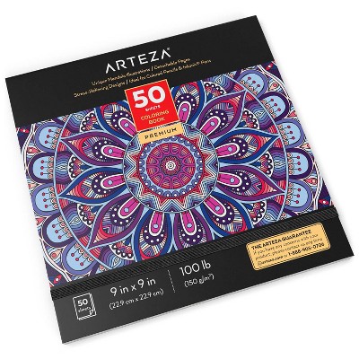 Arteza Adult Coloring Book, Mandala Illustrations, 9"x9" - 50 Sheets (ARTZ-4154)