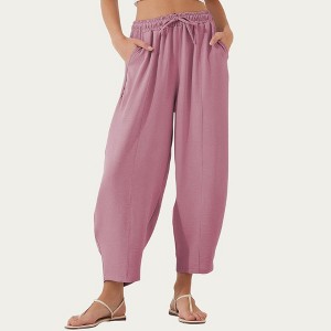 Anna-Kaci Women’s Relaxed Fit Lounge Pants with Soft Draped Fabric Elastic Drawstring Waistband and Wide Tapered Legs - 1 of 4