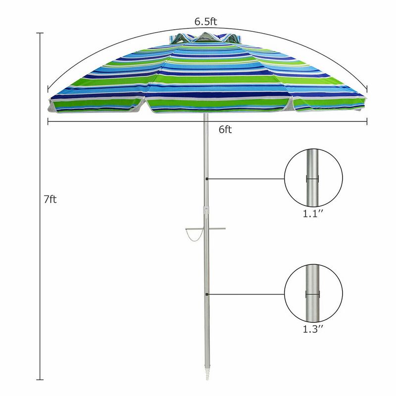 Costway 6.5FT Patio Beach Umbrella Sun Shade Tilt W/Carry Bag Turquoise, 3 of 11