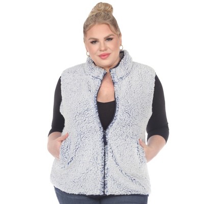 Plus Size Zip up High Pile Fleece vest -White Mark