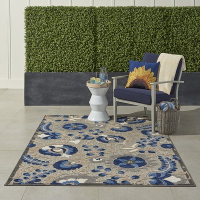 Aloha Natural/Blue Floral 6' x 9' Synthetic Outdoor Area Rug