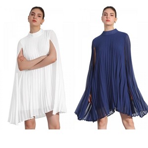 INSPIRE CHIC Women's Loose Flowy Cloak Sleeve Cape Pleated Chiffon Dress 2 Packs - 1 of 4