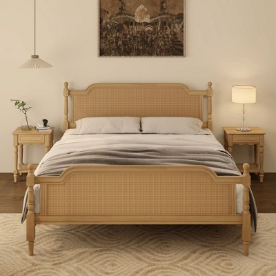 NicBex Traditional Style Queen/King Platform Bed Frame with Rattan Headboard and Footboard,Under Bed Storage,No Box Spring Needed,Easy Assembly