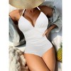 Women's One Piece Halter Neck Swimsuit Tummy Control Open Back Cheeky Bathing Suit Woven Textured Swimwear - 2 of 4
