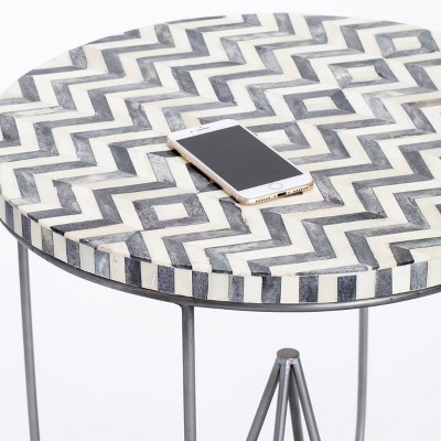 Zahra Round Black and White Bone Inlay Side Table