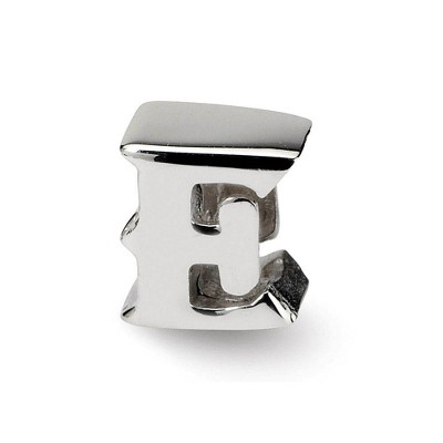 Black Bow Jewelry Sterling Silver Letter E Polished Bead Charm, 10mm