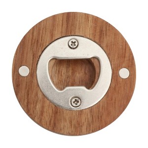 Unique Bargains Bottle Opener Magnetic Acacia-Wood Round Magnet Wood Brown 2.56"x0.51" 1 Pcs - 1 of 4