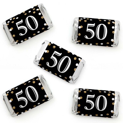 Big Dot of Happiness Adult 50th Birthday - Gold - Mini Candy Bar Wrapper Stickers - Birthday Party Small Favors - 40 Count