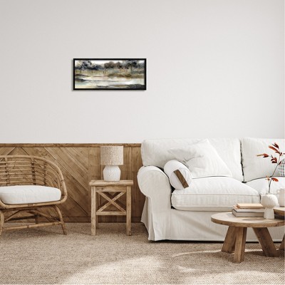 Black Framed Abstract Landscape Canvas Print, 24 x 10