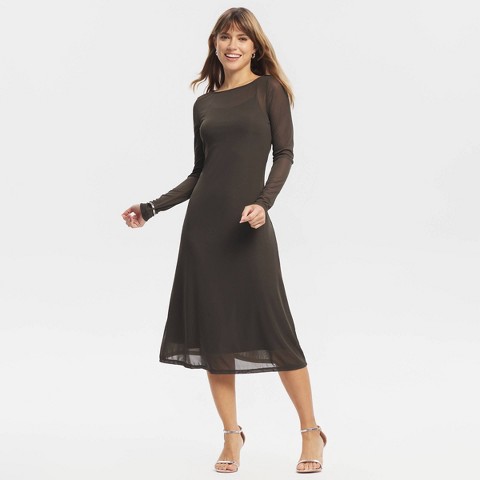 Женские платья A New Day Women's Long Sleeve Lined Mesh Midi Dress - A New Day™ Dark Olive Green XS