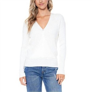Women's Ribbed V Neck Faux Wrap Knit Surplice Sweater - Elodie - 1 of 2