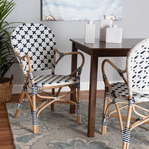 bali & pari Bryson Modern French Blue and White Weaving and Natural Rattan Bistro Chair - 1 of 4