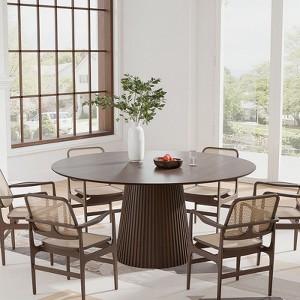 PexFix 60" Round Dining Table for 6 People Modern Pedestal Table with Fluted Cone Base & Wood MDF Top for Small Space Kitchen Dining Room Cafe Walnut - 1 of 4