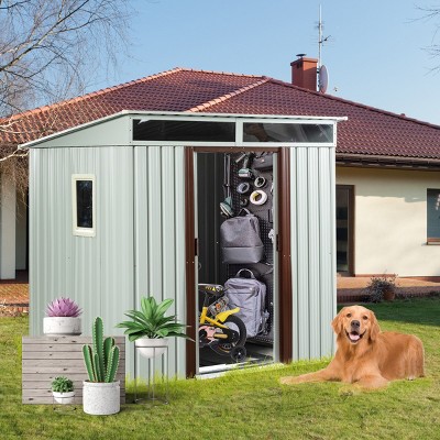Coolbibila Outdoor Storage Shed With Window, 6Ft X 5Ft  Storage Sheds Metal With Weatherproof Design, Tool Sheds White With Pad-Lockable Sliding Doors