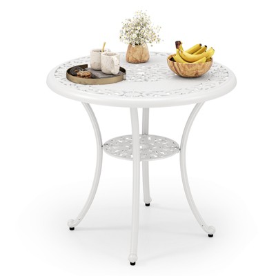 Tangkula Patio Cast Aluminum Dining Table 31.5” Outdoor Bistro Table w/ Umbrella Hole All-Weather Classic Round Dining Table