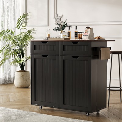 35.4'' Kitchen Island With Drop Leaf, Tilt Out Kitchen Trash Cabinet