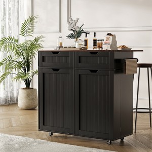 35.4'' Kitchen Island With Drop Leaf, Tilt Out Kitchen Trash Cabinet - 1 of 4