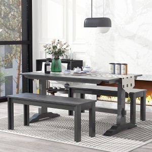 NicBex Dining Table Set for 4 Retro Rectangular Trestle Table with 2 Wood Benches for Kitchen - 1 of 4