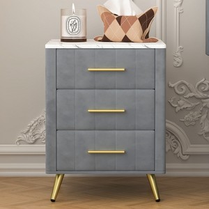 FONTOI Upholstered Wooden Nightstand with 3 Drawers&Handles, Bedside Table with Marbling Stickers Worktop, Grey, 16.3"*21.8"*16.3" - 1 of 4