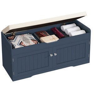 USIKEY Shoe Storage Bench, 2 Tier Shoe Bench with Padded Seat & 2 Barn Doors, Entryway Bench Shoe Cabinet for Living Room, Bedroom - 1 of 4