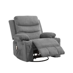 Jojoka 360° Swivel Rocker Recliner Sofa, Upholstered Fabric Glider with Massage & Heat, Side Pockets & Cup Holders, for Small Spaces - 1 of 4