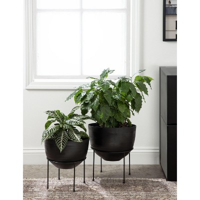 Navara Black Aluminum and Iron Round Planter Set