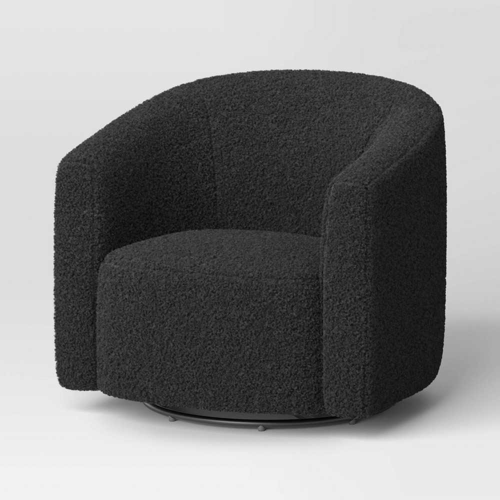 Photos - Chair Large Aveline Swivel  Black Faux Shearling - Threshold™