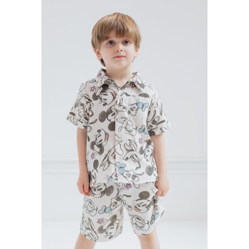 Disney Mickey Mouse Baby Cotton Gauze Button Down Dress Shirt and Shorts Outfit Set Newborn to Infant, 5 of 8