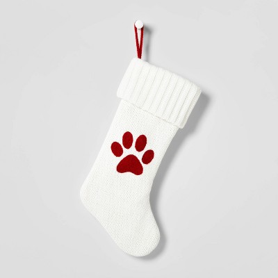 20" Knit Monogram Christmas Stocking White Paw Print - Wondershop™